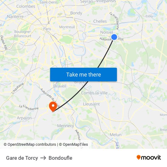 Gare de Torcy to Bondoufle map