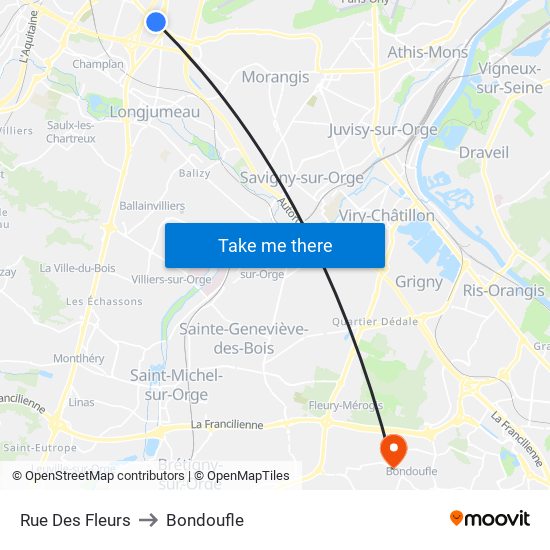 Rue Des Fleurs to Bondoufle map