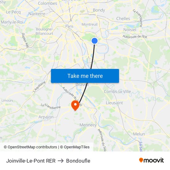 Joinville-Le-Pont RER to Bondoufle map