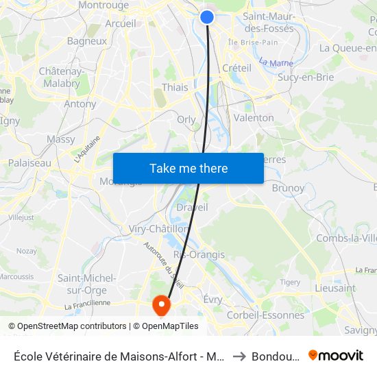 École Vétérinaire de Maisons-Alfort - Métro to Bondoufle map