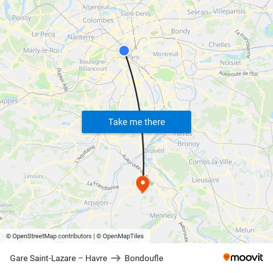 Gare Saint-Lazare – Havre to Bondoufle map