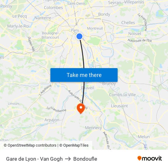 Gare de Lyon - Van Gogh to Bondoufle map
