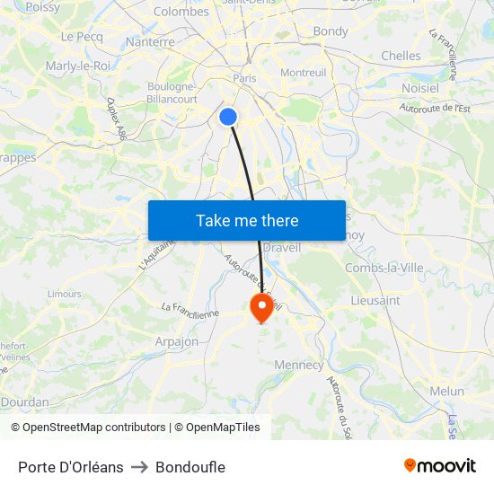 Porte D'Orléans to Bondoufle map