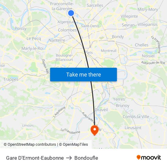 Gare D'Ermont-Eaubonne to Bondoufle map