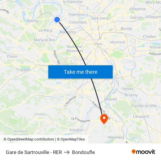 Gare de Sartrouville - RER to Bondoufle map