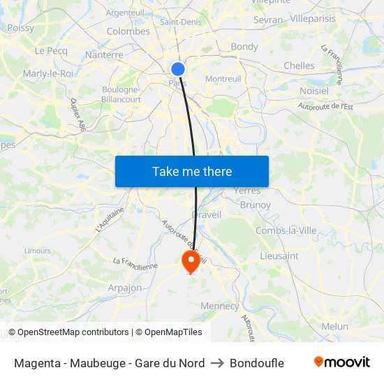 Magenta - Maubeuge - Gare du Nord to Bondoufle map