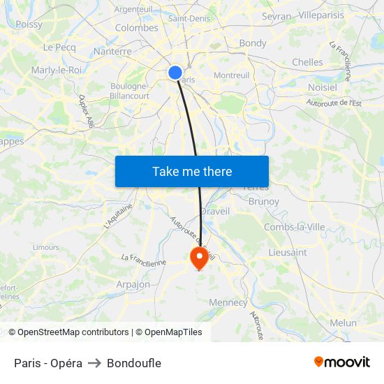 Paris - Opéra to Bondoufle map