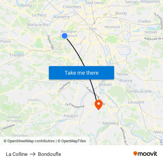 La Colline to Bondoufle map