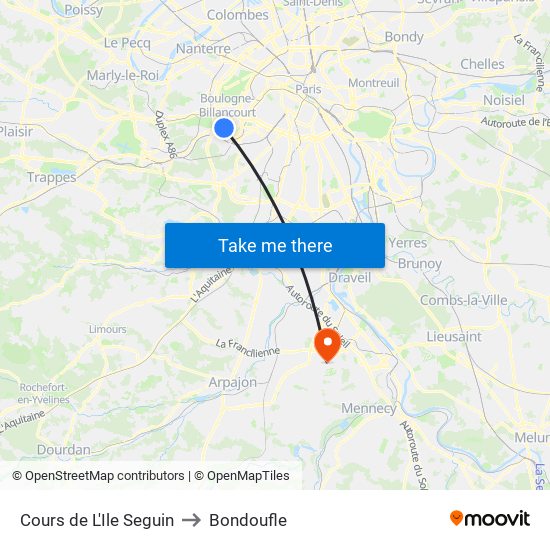Cours de L'Ile Seguin to Bondoufle map