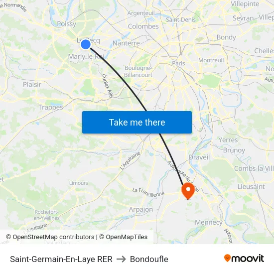 Saint-Germain-En-Laye RER to Bondoufle map