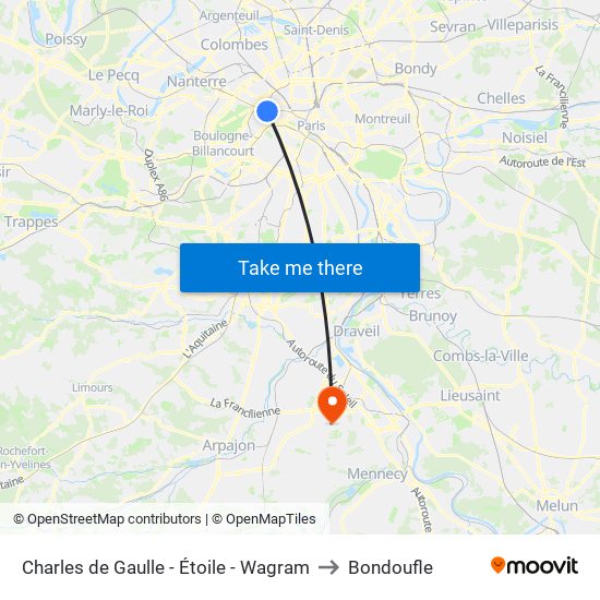 Charles de Gaulle - Étoile - Wagram to Bondoufle map