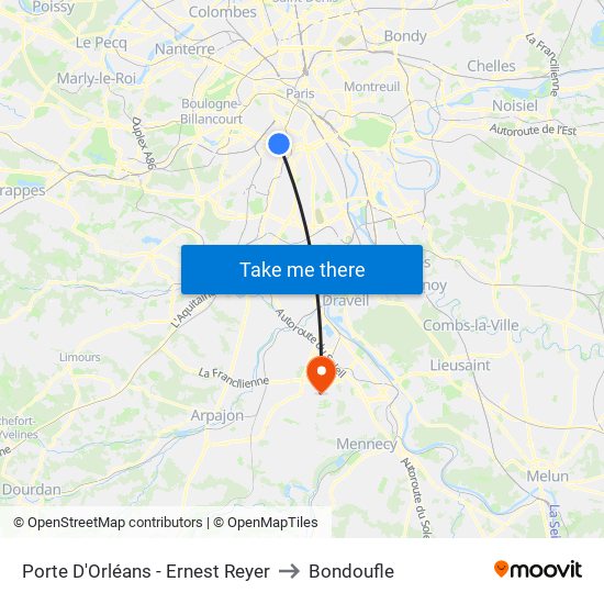 Porte D'Orléans - Ernest Reyer to Bondoufle map