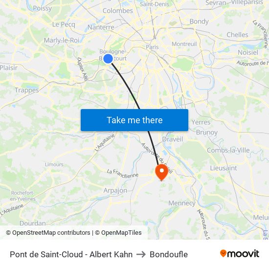 Pont de Saint-Cloud - Albert Kahn to Bondoufle map