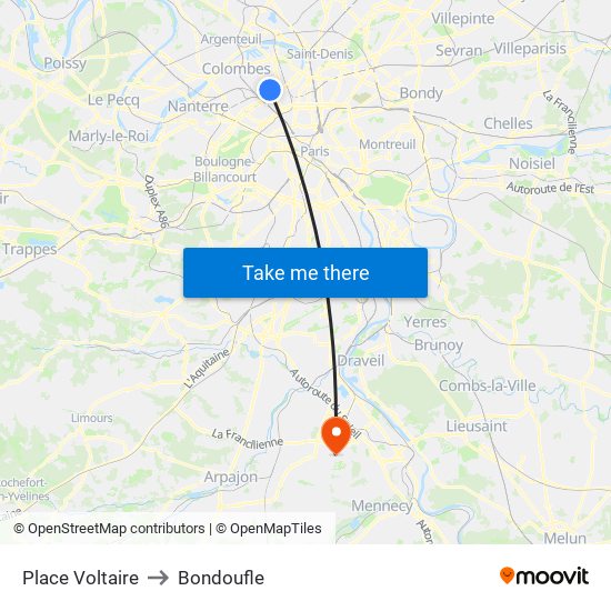 Place Voltaire to Bondoufle map