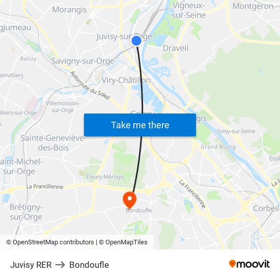 Juvisy RER to Bondoufle map