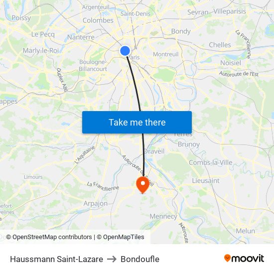 Haussmann Saint-Lazare to Bondoufle map