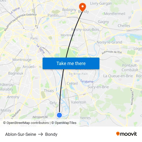 Ablon-Sur-Seine to Bondy map