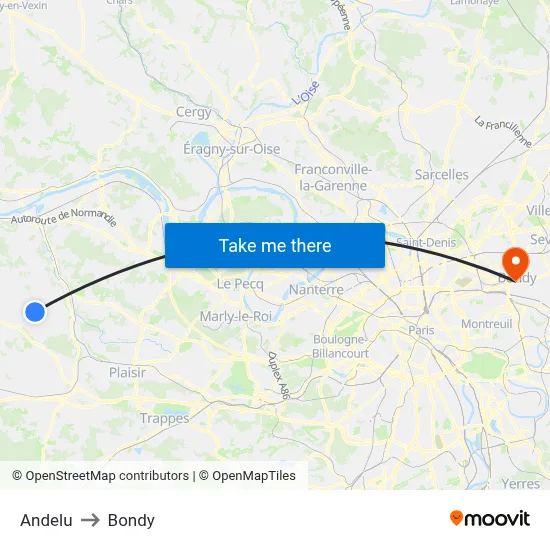 Andelu to Bondy map