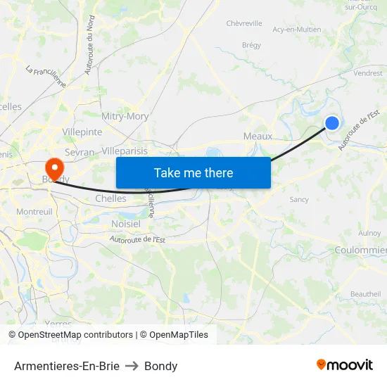 Armentieres-En-Brie to Bondy map