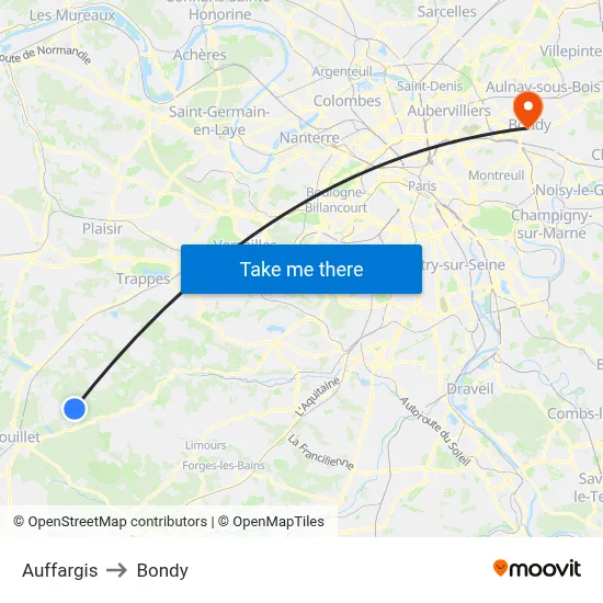 Auffargis to Bondy map