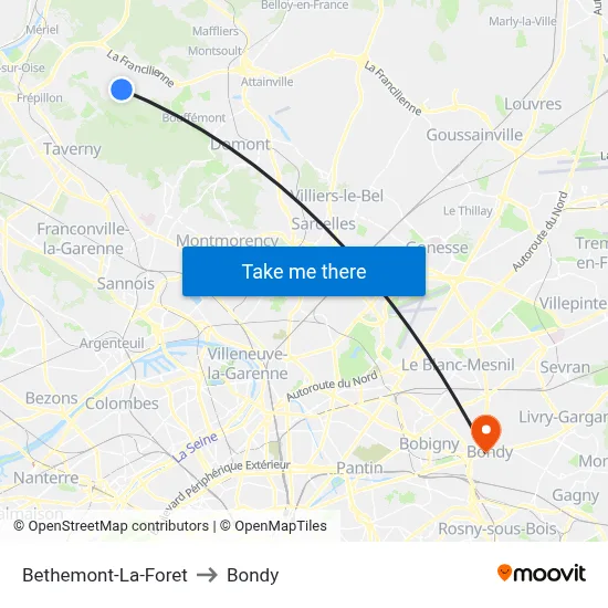 Bethemont-La-Foret to Bondy map