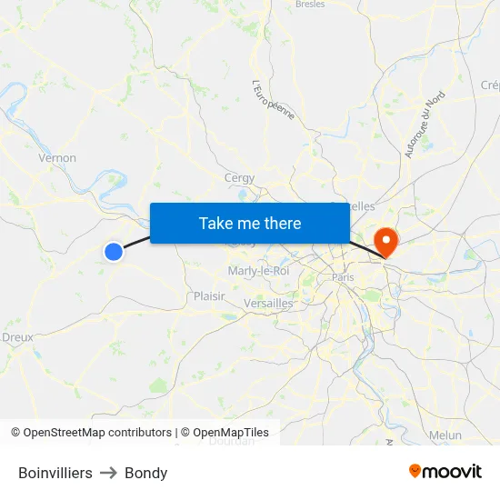 Boinvilliers to Bondy map