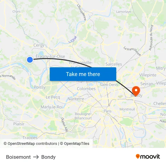 Boisemont to Bondy map