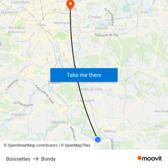 Boissettes to Bondy map