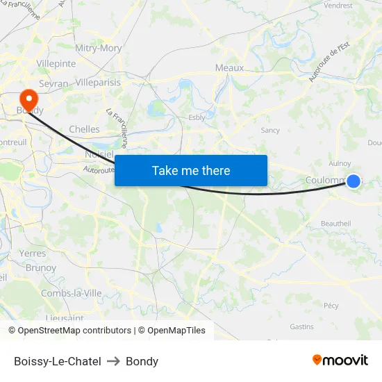 Boissy-Le-Chatel to Bondy map