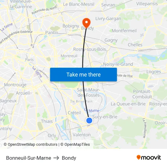 Bonneuil-Sur-Marne to Bondy map