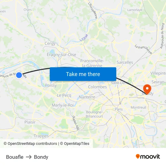 Bouafle to Bondy map