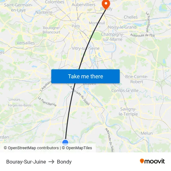 Bouray-Sur-Juine to Bondy map