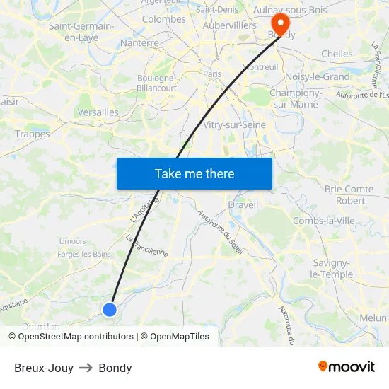 Breux-Jouy to Bondy map