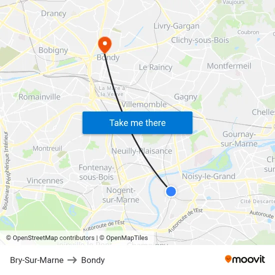 Bry-Sur-Marne to Bondy map