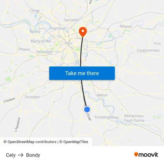 Cely to Bondy map