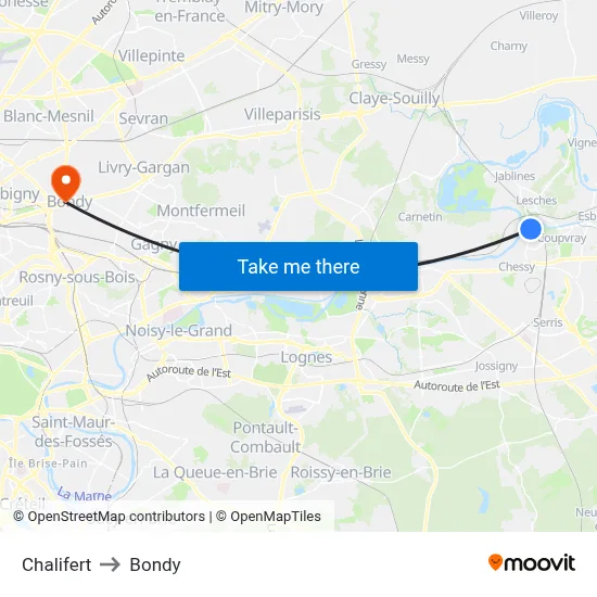 Chalifert to Bondy map