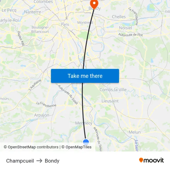Champcueil to Bondy map