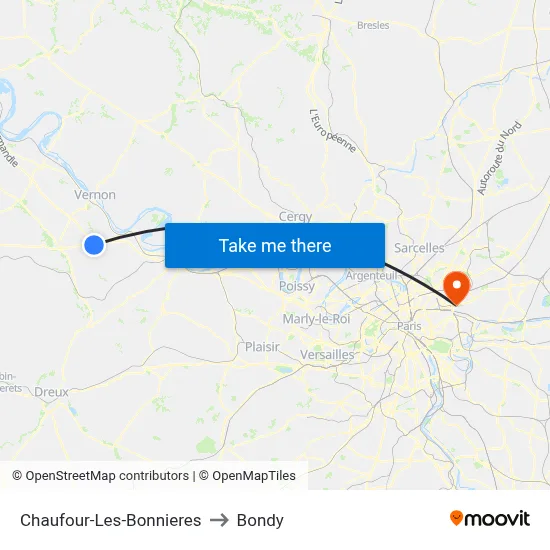 Chaufour-Les-Bonnieres to Bondy map