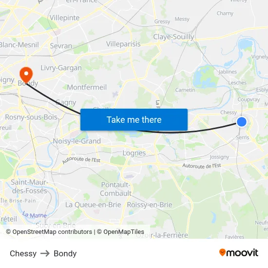 Chessy to Bondy map