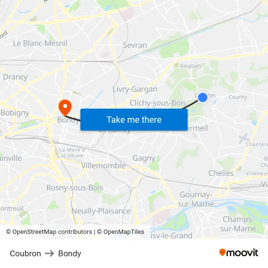 Coubron to Bondy map