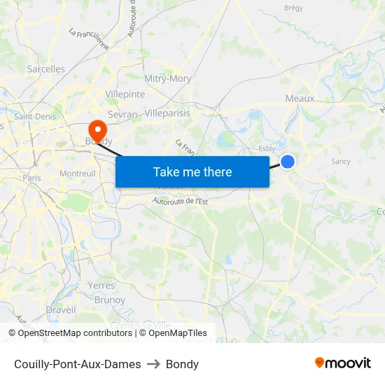 Couilly-Pont-Aux-Dames to Bondy map