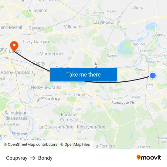 Coupvray to Bondy map