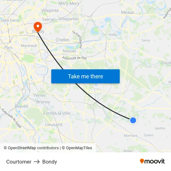 Courtomer to Bondy map