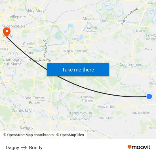 Dagny to Bondy map