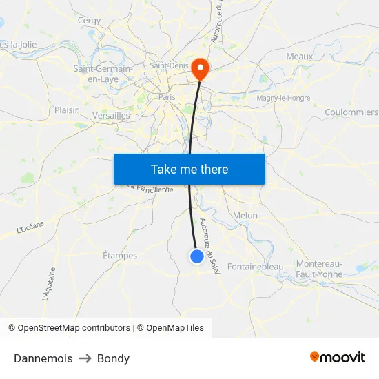 Dannemois to Bondy map