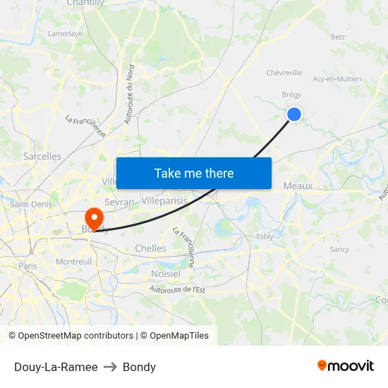 Douy-La-Ramee to Bondy map