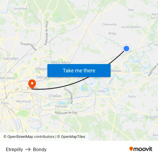 Etrepilly to Bondy map