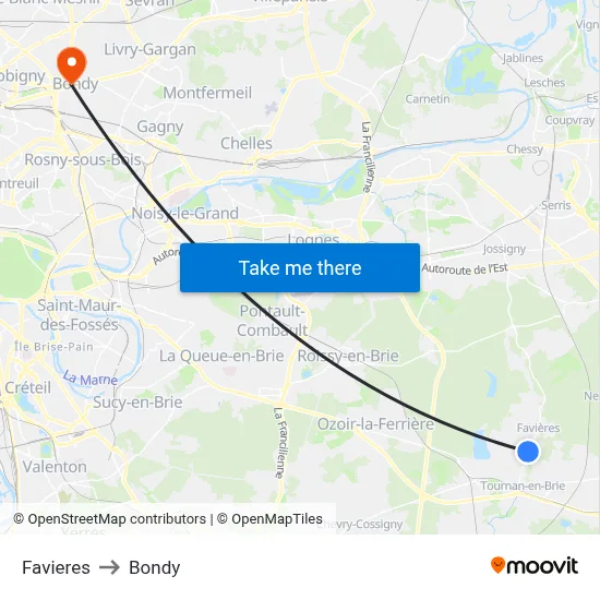 Favieres to Bondy map