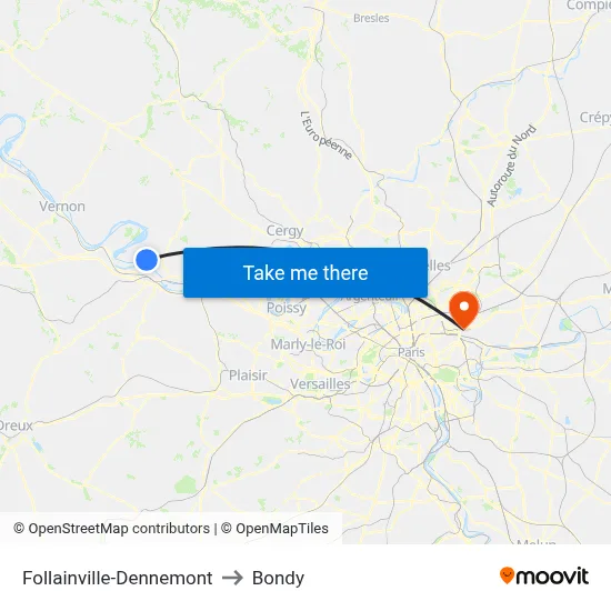 Follainville-Dennemont to Bondy map