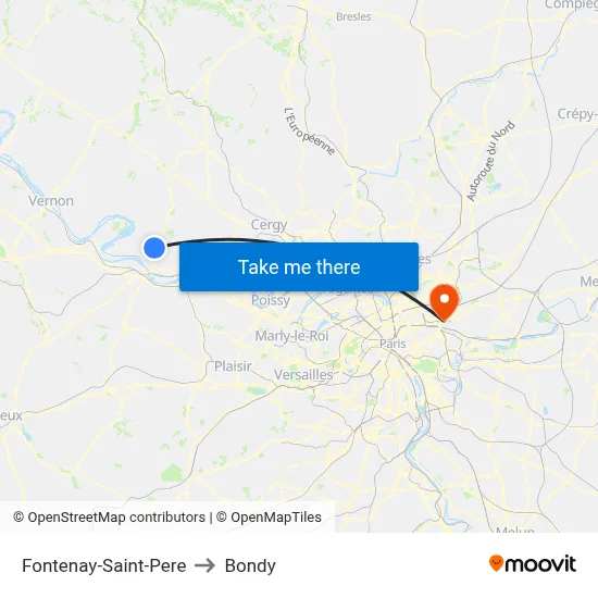 Fontenay-Saint-Pere to Bondy map